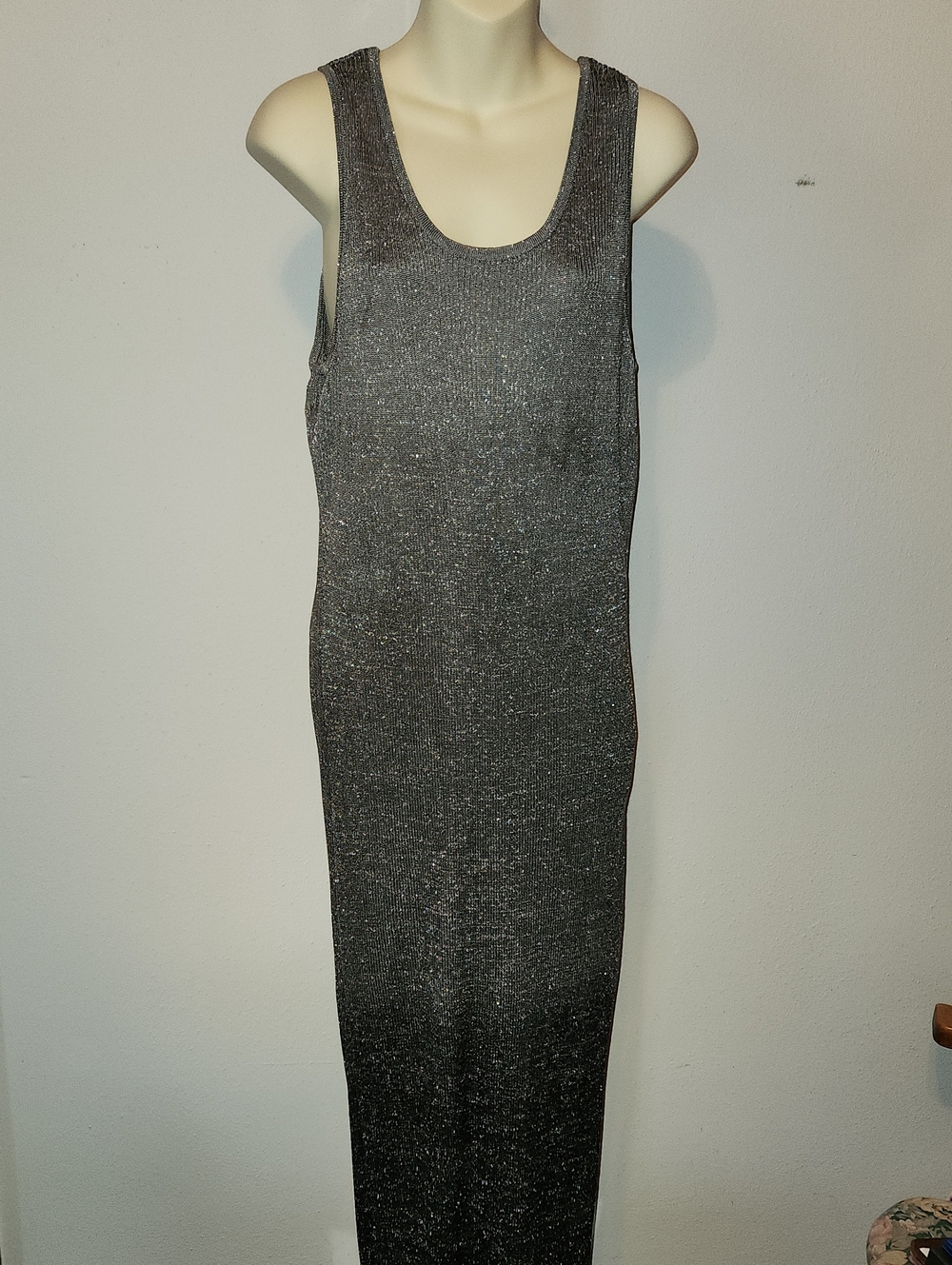 Onyx Nite Metallic Charcoal Scoop-Neck Maxi Dress